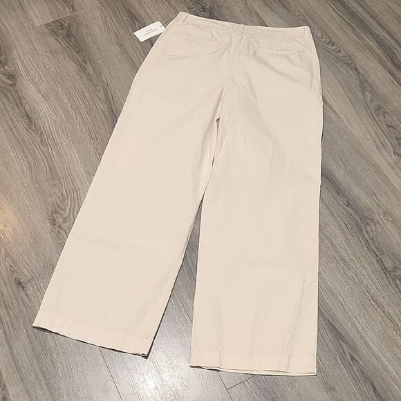 NWT Calvin Klein Chino Khaki Wide Leg Pleated High Waisted Trouser Pant - Picture 8 of 9
